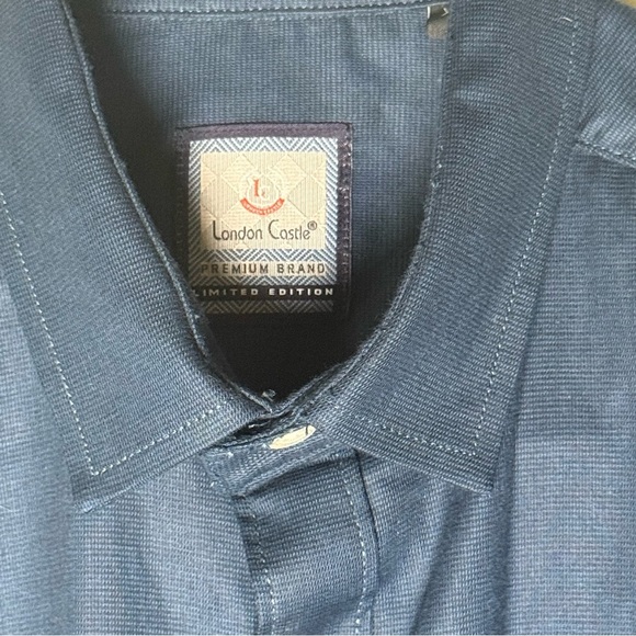 London Castle Men’s 100% Cotton Sz XL Long Sleeve Navy Button Up - Picture 3 of 8